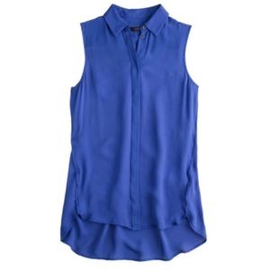 J Crew Royal Blue Silk Sleeveless Collared Top Size 6 Button Front Flowy Blouse